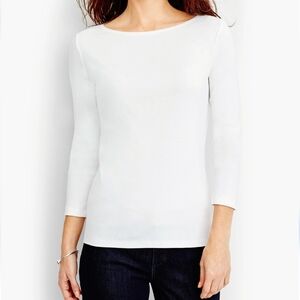 Talbots Cotton Bateau Neck Tee white size extra small